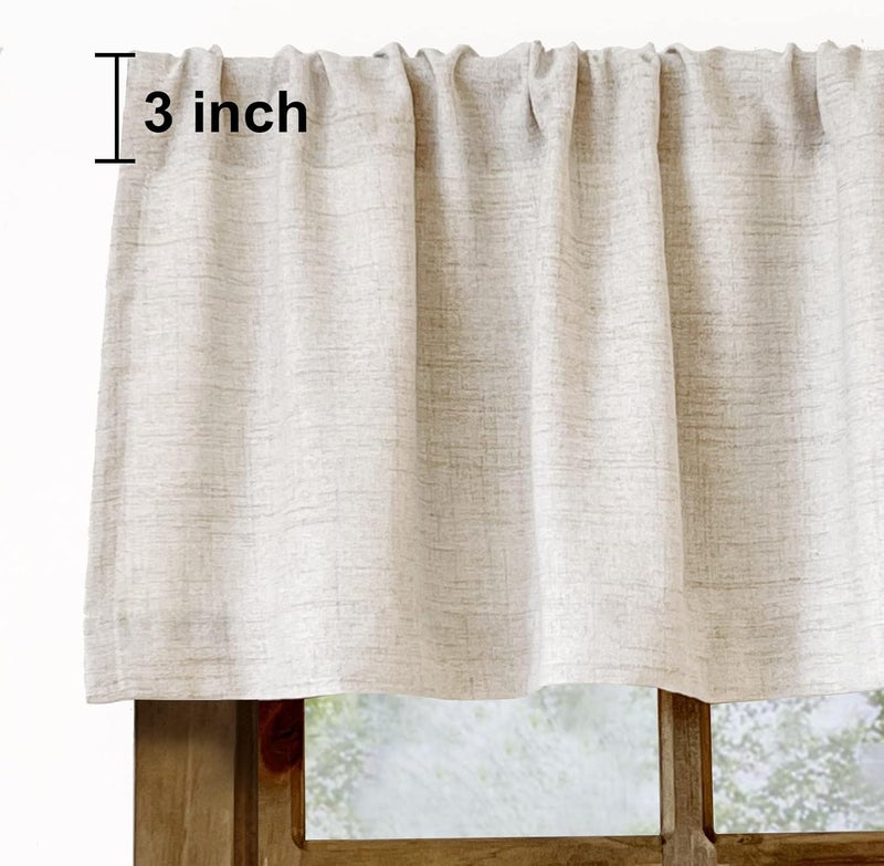 Oindec Faux Linen Valance for Windows Kitchen Living Room Valances Rod Pocket Farmhouse Country Rustic Bathroom Small Window Treatment (54x15 inch, Natural) - Image 2